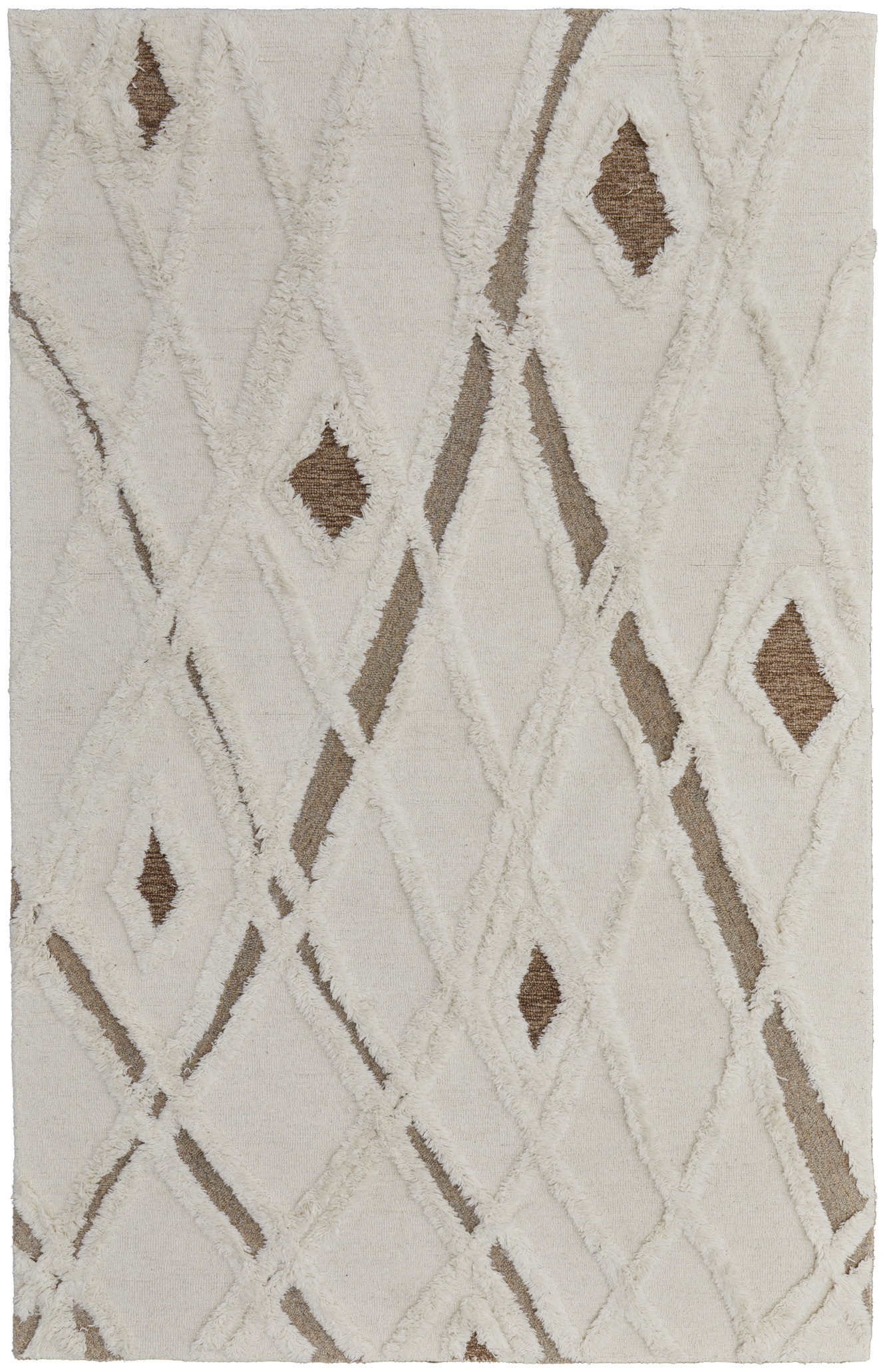 4" X 6" Ivory Taupe and Brown Wool Geometric Hand Tufted Area Rug