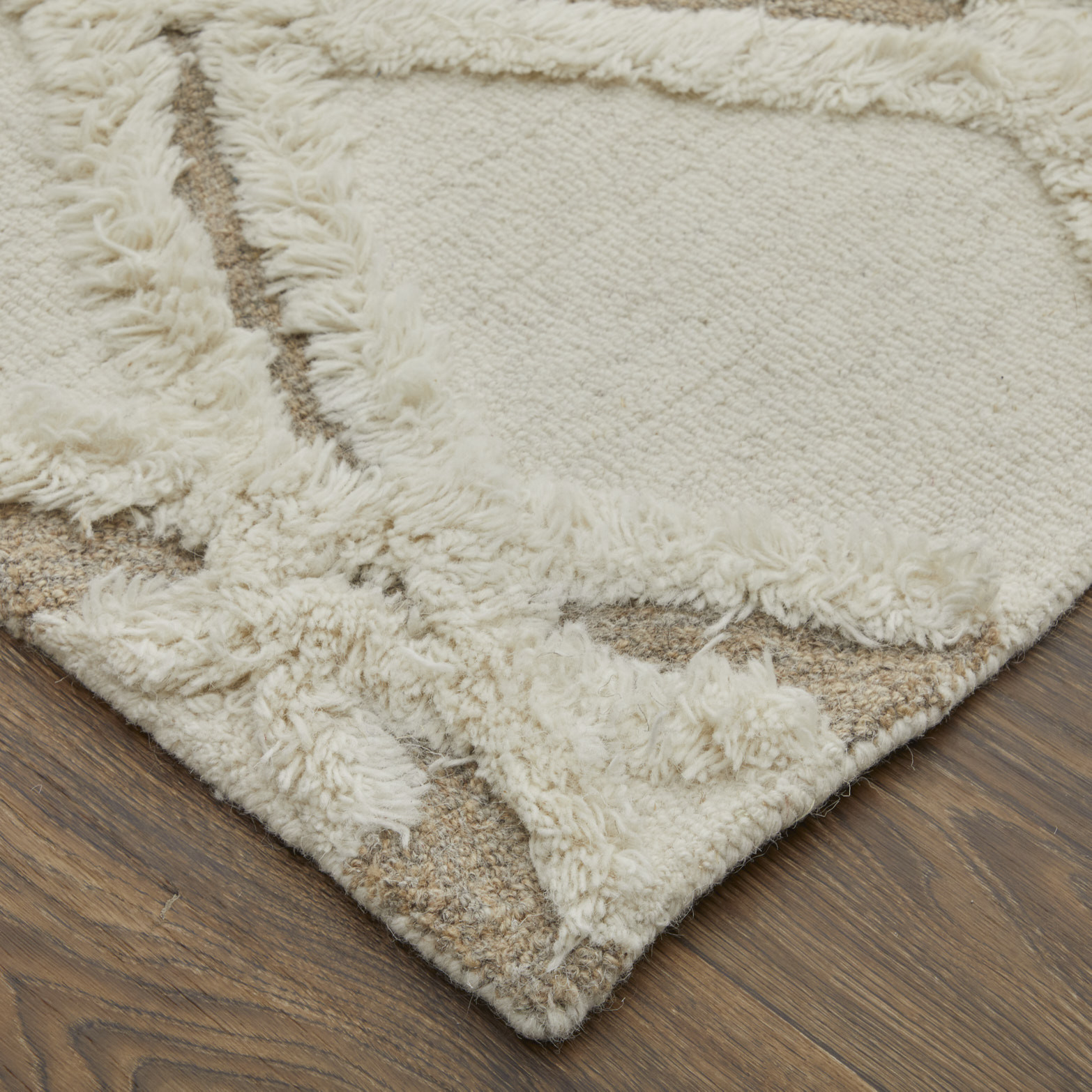4" X 6" Ivory Taupe and Brown Wool Geometric Hand Tufted Area Rug