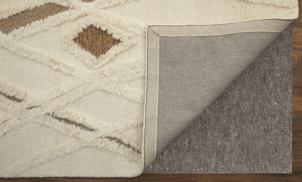 4" X 6" Ivory Taupe and Brown Wool Geometric Hand Tufted Area Rug