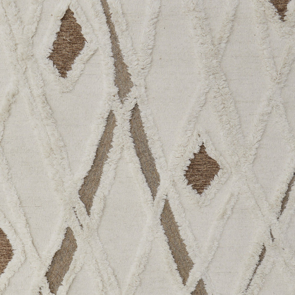 4" X 6" Ivory Taupe and Brown Wool Geometric Hand Tufted Area Rug