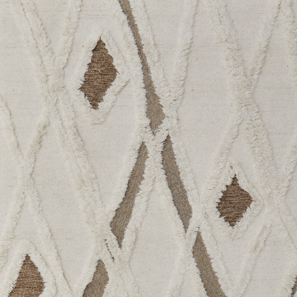 5" X 8" Ivory Taupe and Brown Wool Geometric Hand Tufted Area Rug