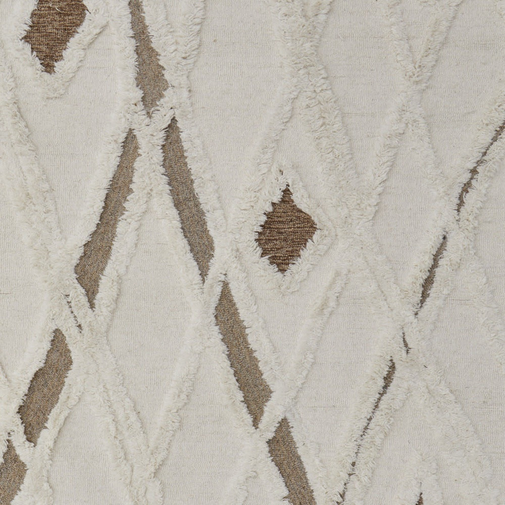 8" X 10" Ivory Taupe and Brown Wool Geometric Hand Tufted Area Rug