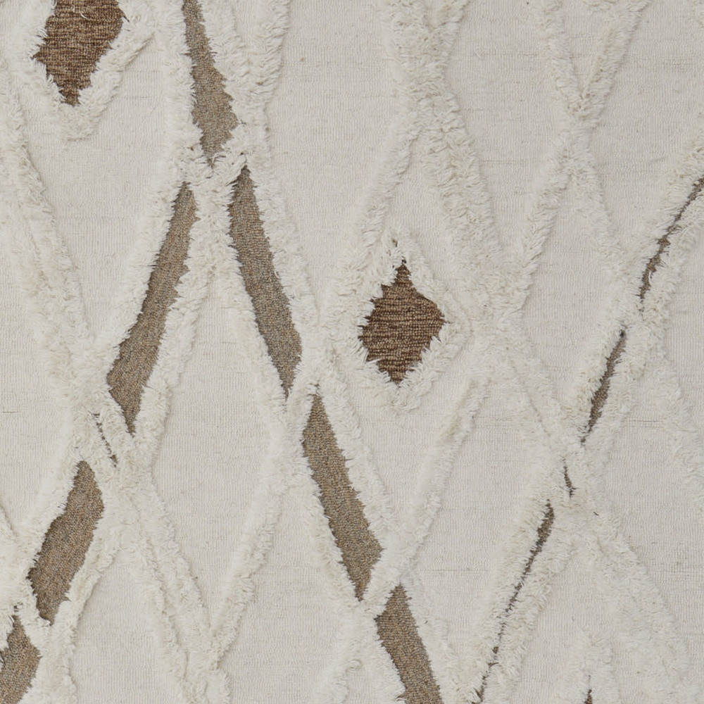 9" X 12" Ivory Taupe and Brown Wool Geometric Hand Tufted Area Rug