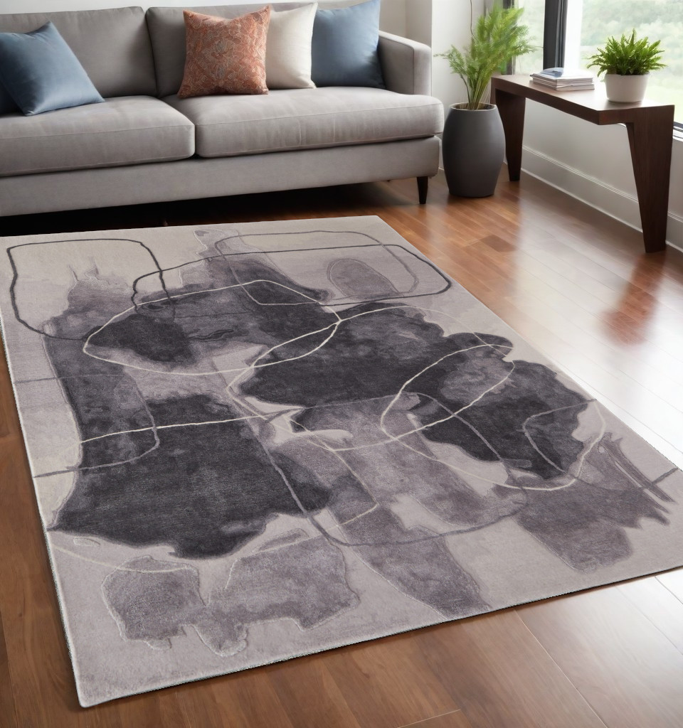 5' X 8' Gray and Ivory Abstract Hand Tufted Area Rug-566485-1