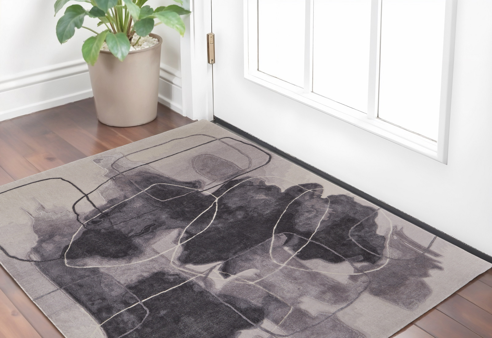 2' X 3' Gray and Ivory Abstract Hand Tufted Area Rug-566490-1