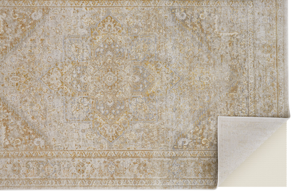 8" X 10" Ivory and Gold Oriental Power Loom Area Rug