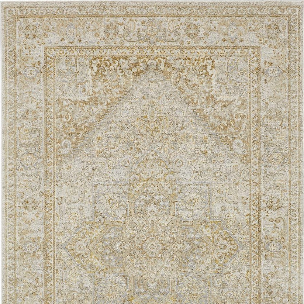 8" X 10" Ivory and Gold Oriental Power Loom Area Rug