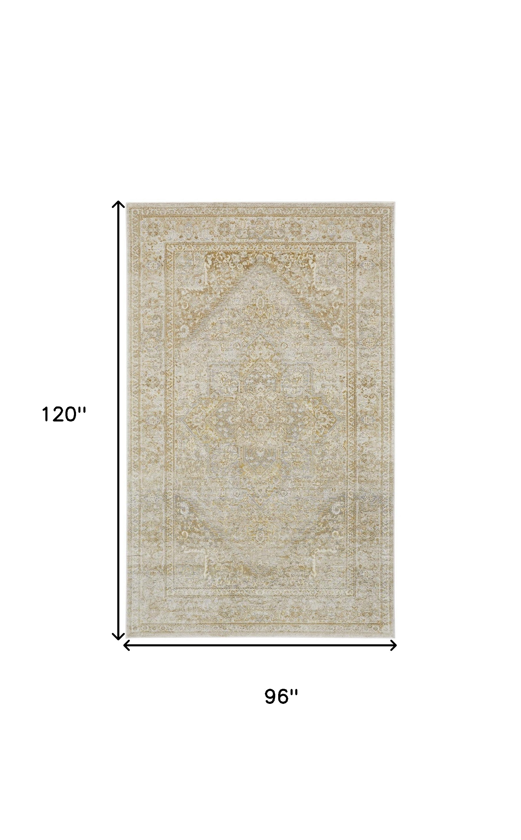 8" X 10" Ivory and Gold Oriental Power Loom Area Rug