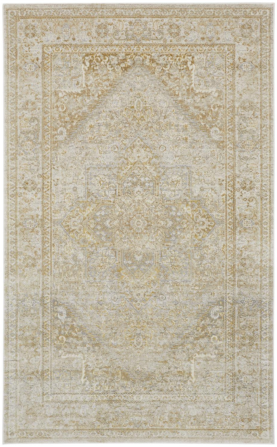 8" X 10" Ivory and Gold Oriental Power Loom Area Rug