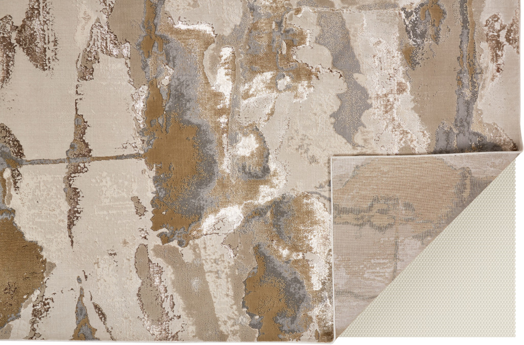 8" X 10" Ivory Brown and Gray Abstract Power Loom Area Rug