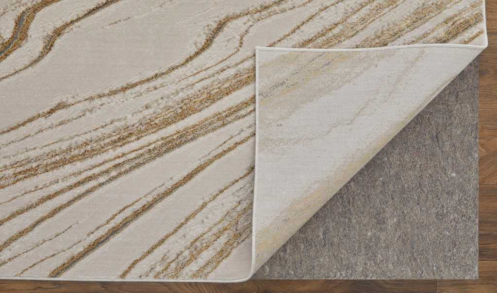 4" X 6" Ivory Brown and Gold Abstract Power Loom Area Rug