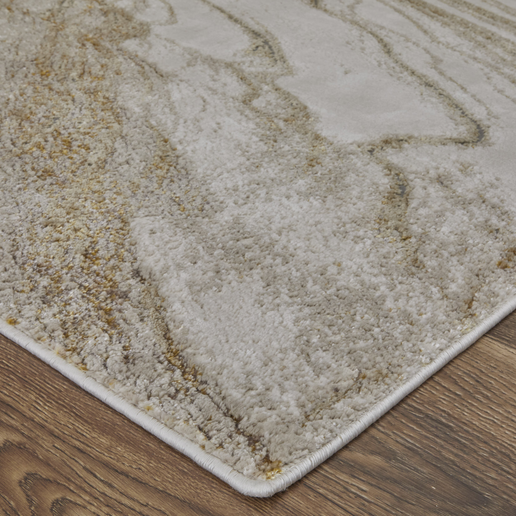 4" X 6" Ivory Brown and Gold Abstract Power Loom Area Rug