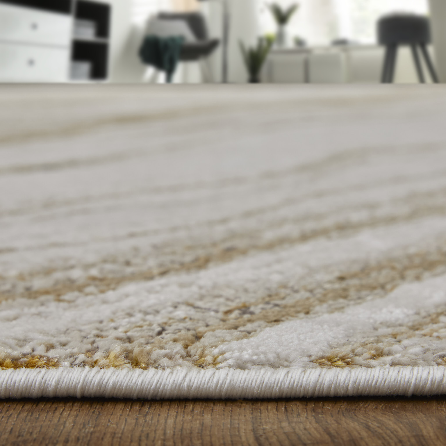 8" X 10" Ivory Brown and Gold Abstract Power Loom Area Rug