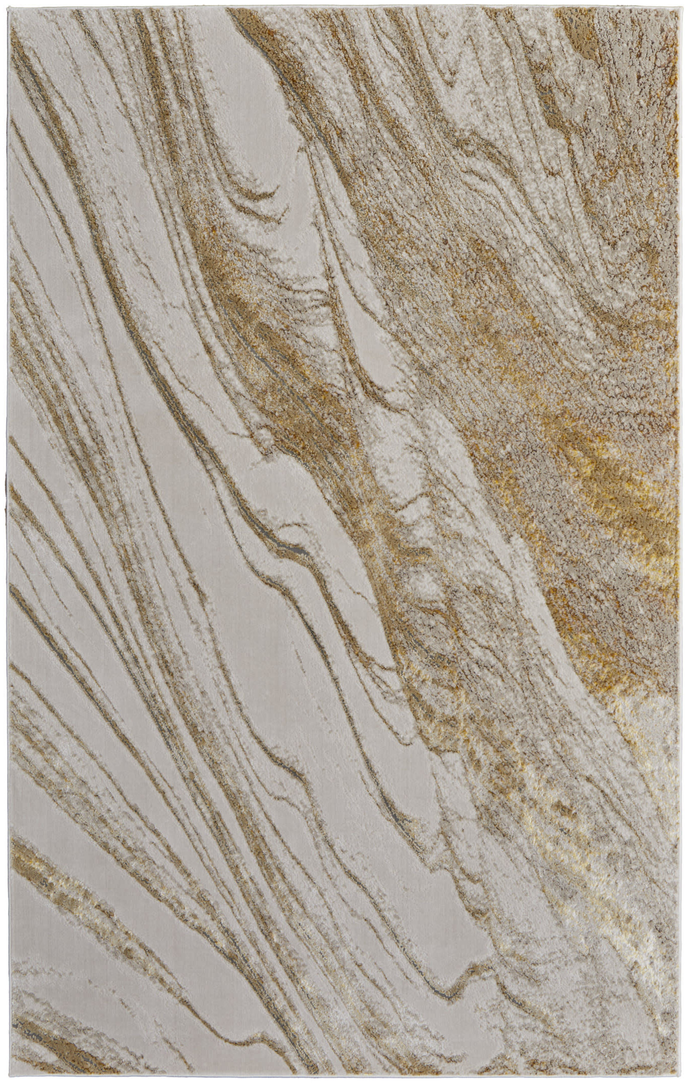 8" X 10" Ivory Brown and Gold Abstract Power Loom Area Rug