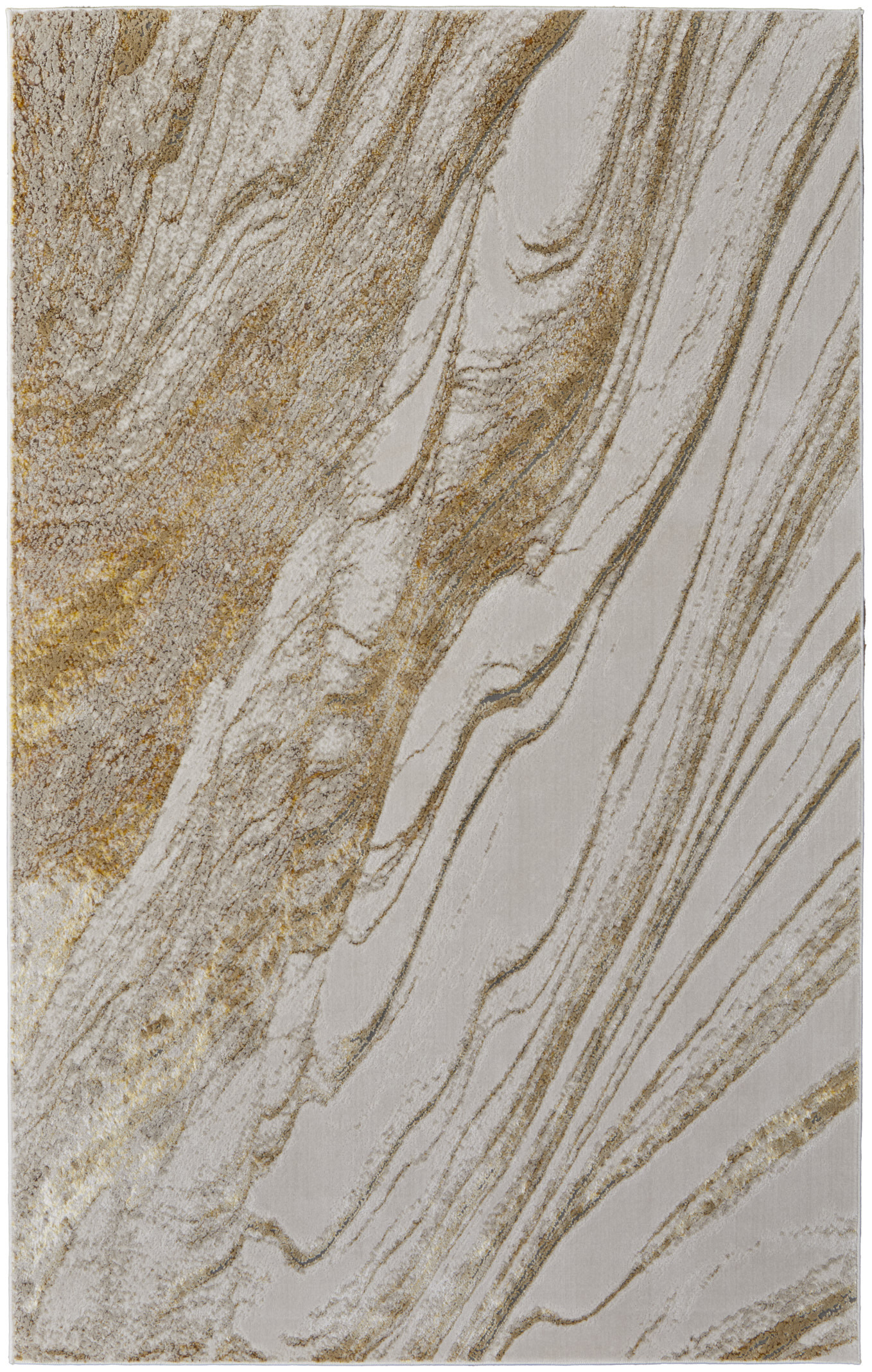 7" X 10" Ivory Brown and Gold Abstract Power Loom Area Rug