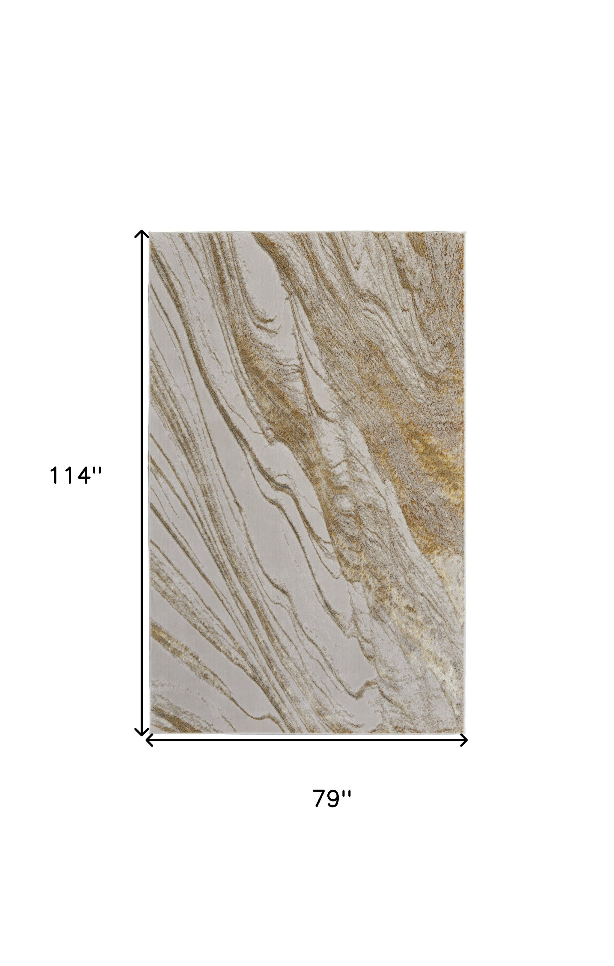 7" X 10" Ivory Brown and Gold Abstract Power Loom Area Rug