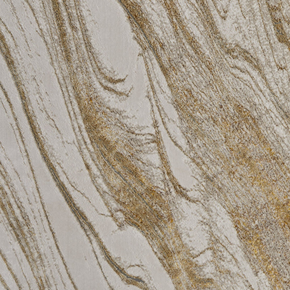 7" X 10" Ivory Brown and Gold Abstract Power Loom Area Rug