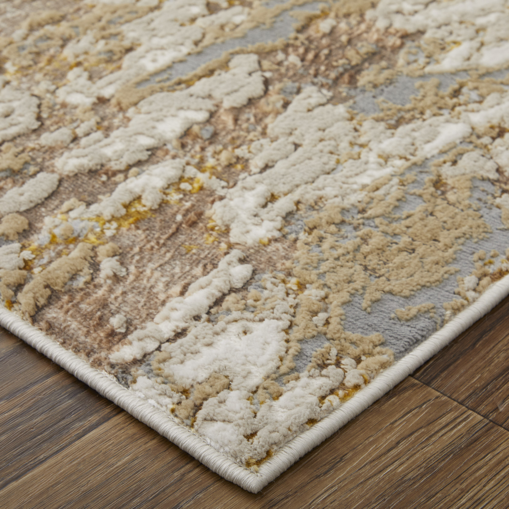 8" X 10" Ivory Gray and Brown Abstract Power Loom Area Rug