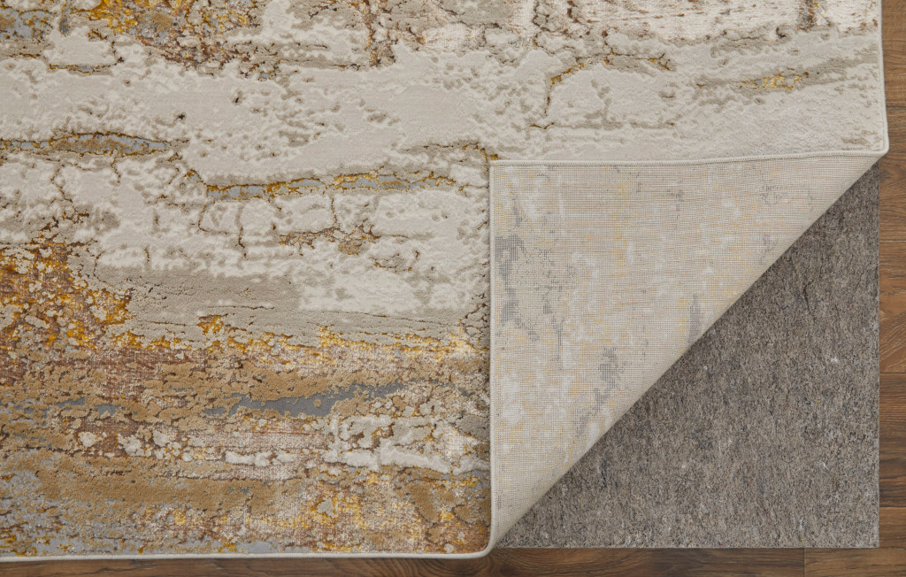 9" X 12" Ivory Gray and Brown Abstract Power Loom Area Rug