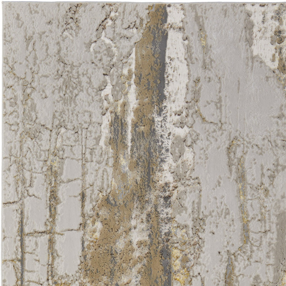 9" X 12" Ivory Gray and Brown Abstract Power Loom Area Rug