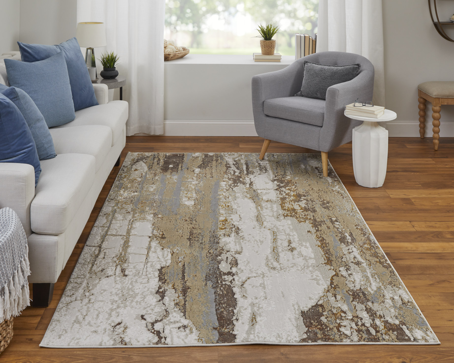 2" X 3" Ivory Gray and Brown Abstract Power Loom Area Rug