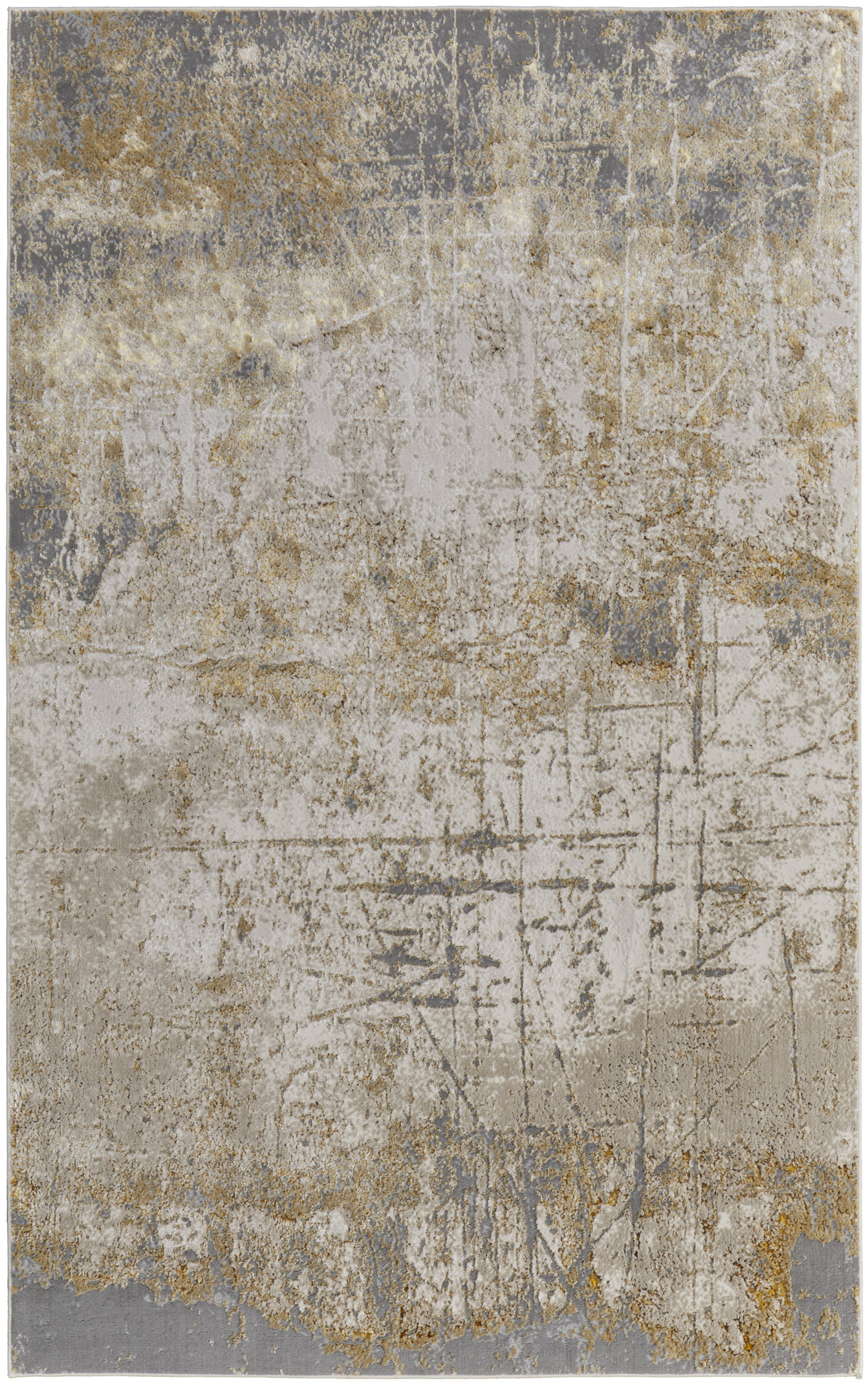 5" X 8" Ivory Gray and Brown Abstract Power Loom Worn Faded Area Rug