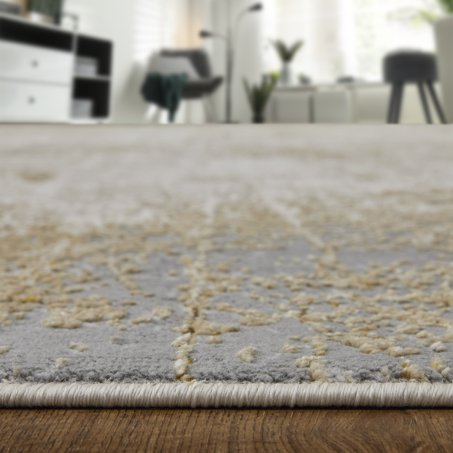 5" X 8" Ivory Gray and Brown Abstract Power Loom Worn Faded Area Rug