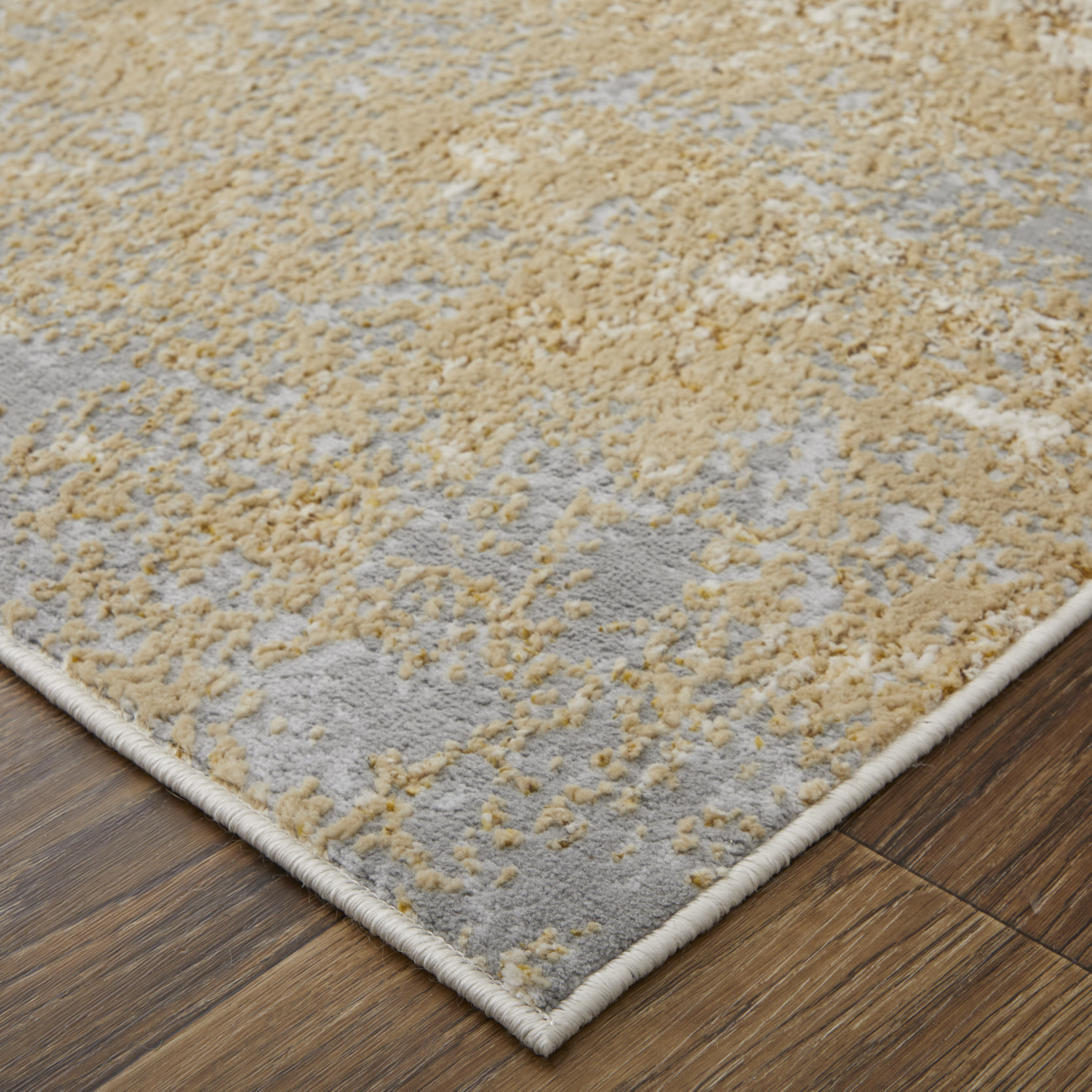 8" X 10" Ivory Gray and Brown Abstract Power Loom Worn Faded Area Rug