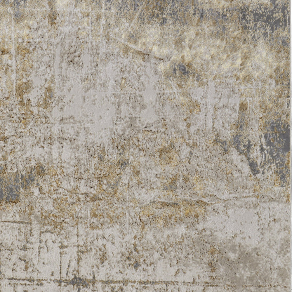 7" X 10" Ivory Gray and Brown Abstract Power Loom Worn Faded Area Rug