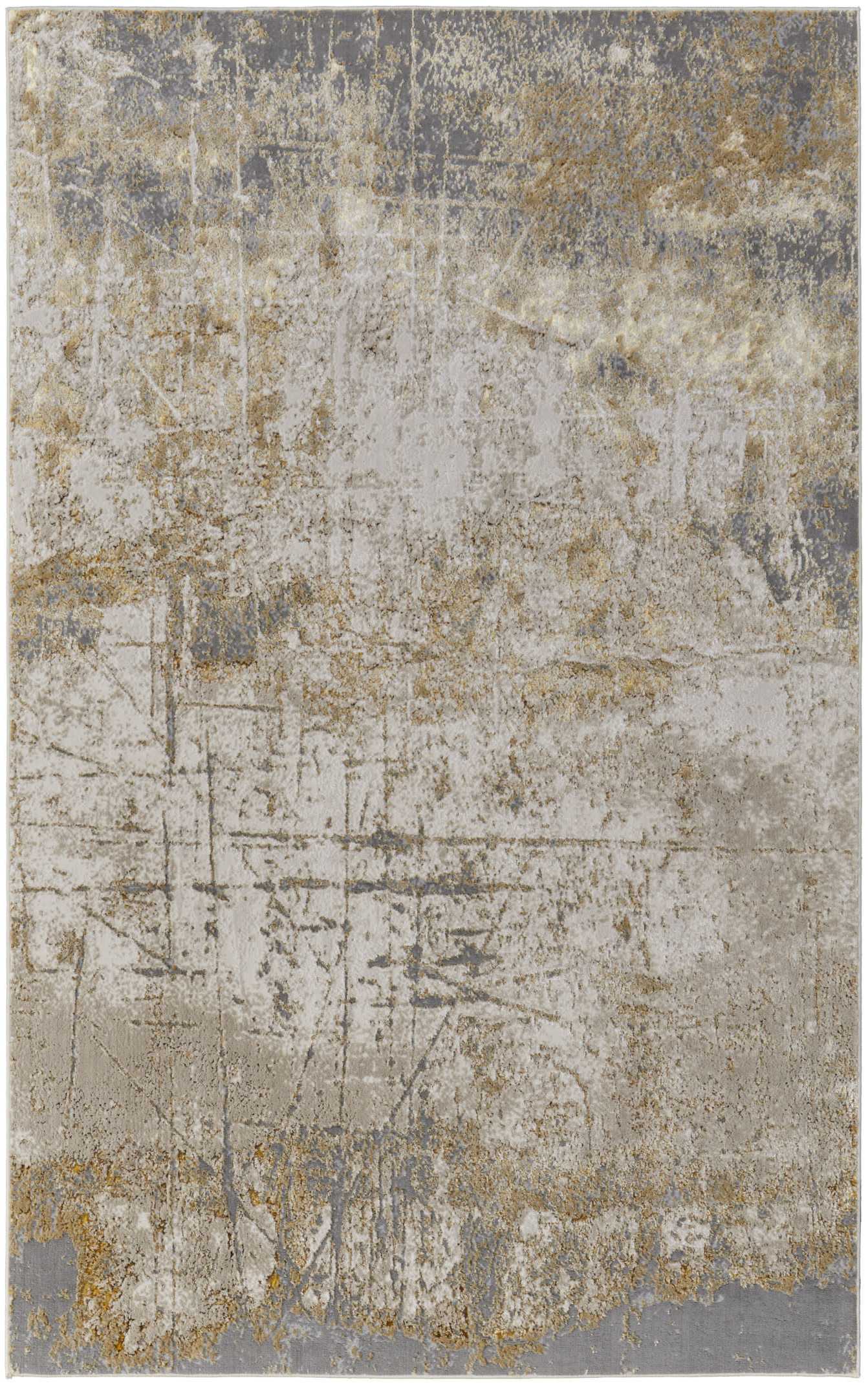 7" X 10" Ivory Gray and Brown Abstract Power Loom Worn Faded Area Rug