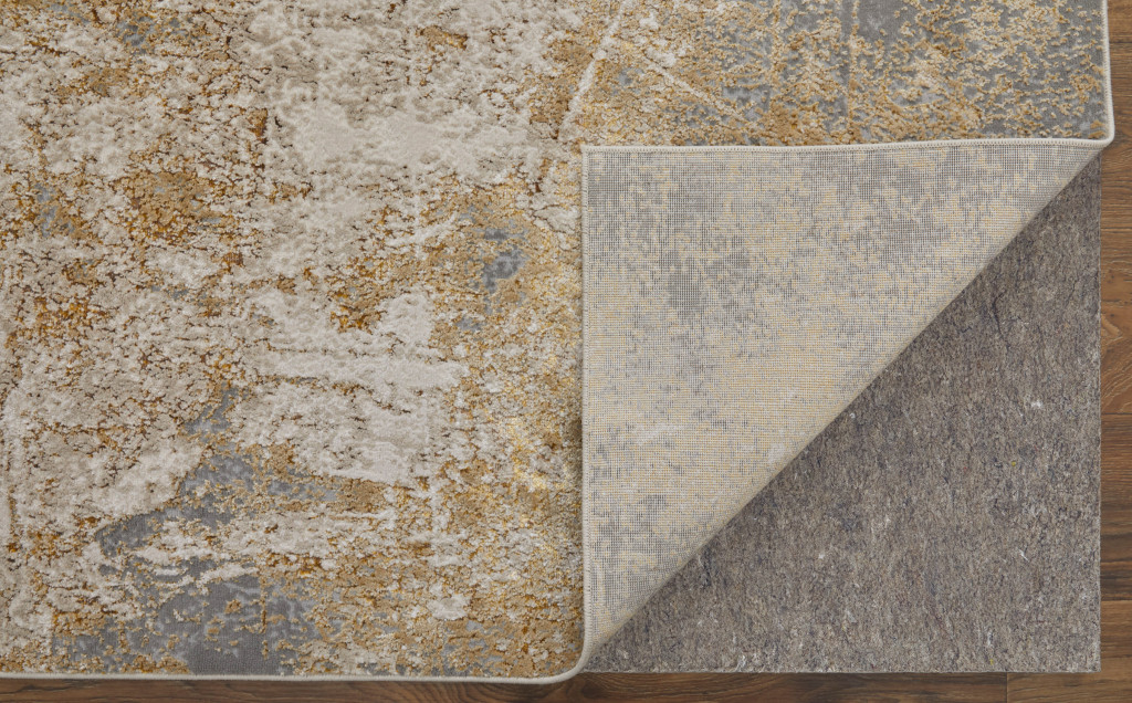 9" X 12" Ivory Gray and Brown Abstract Power Loom Worn Faded Area Rug