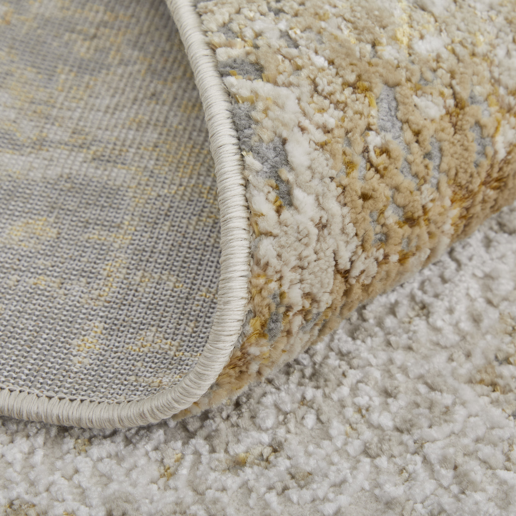 9" X 12" Ivory Gray and Brown Abstract Power Loom Worn Faded Area Rug
