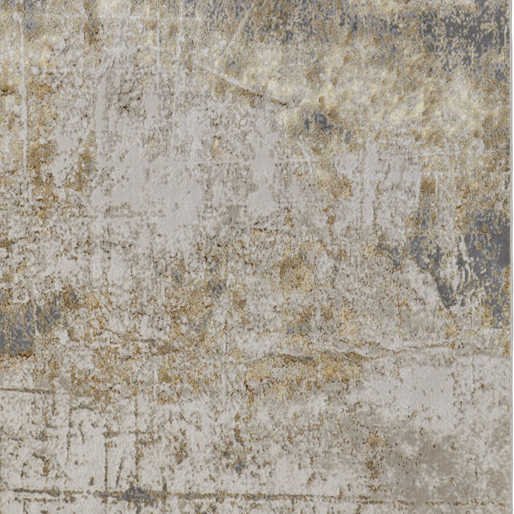 9" X 12" Ivory Gray and Brown Abstract Power Loom Worn Faded Area Rug