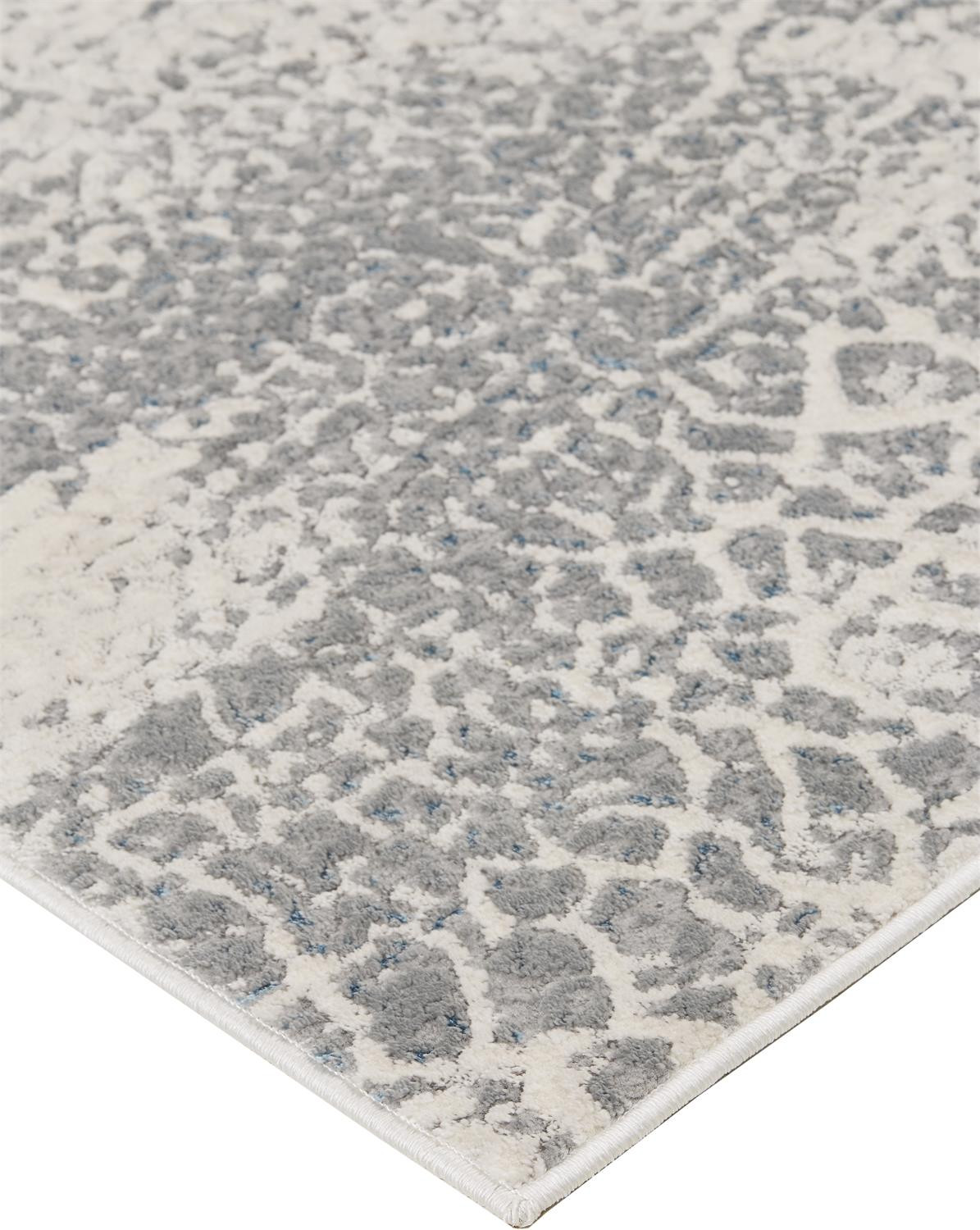 8" X 10" Ivory Gray and Blue Abstract Power Loom Area Rug