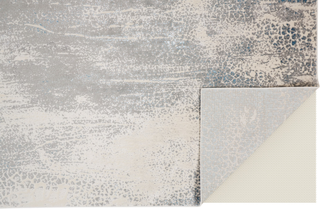 8" X 10" Ivory Gray and Blue Abstract Power Loom Area Rug