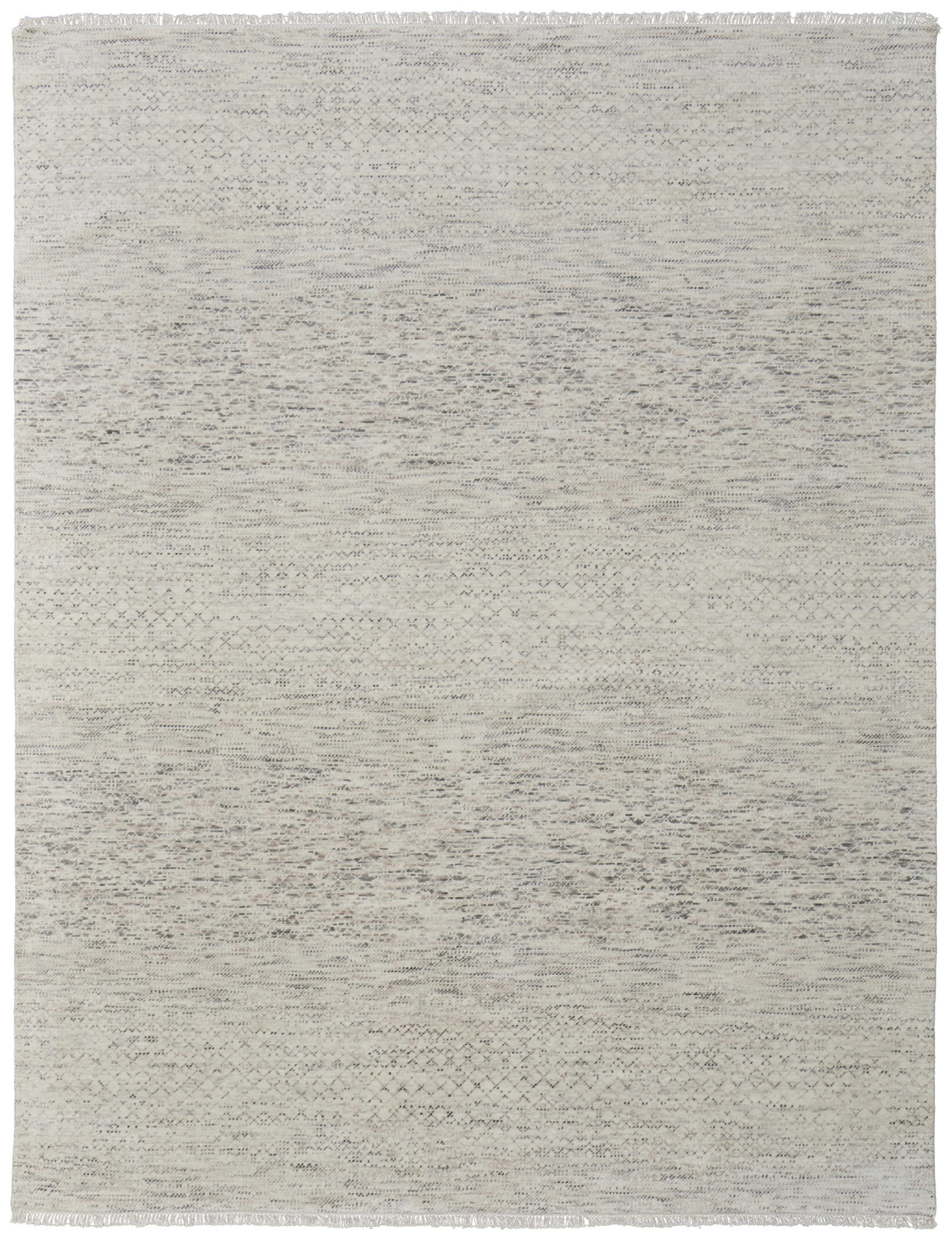 8' X 12' Ivory and Gray Wool Hand Knotted Area Rug With Fringe-566674-1