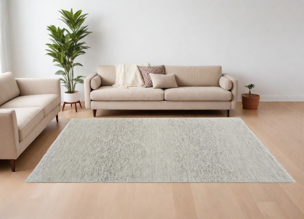 9' X 13' Ivory and Gray Wool Hand Knotted Area Rug With Fringe-566675-1