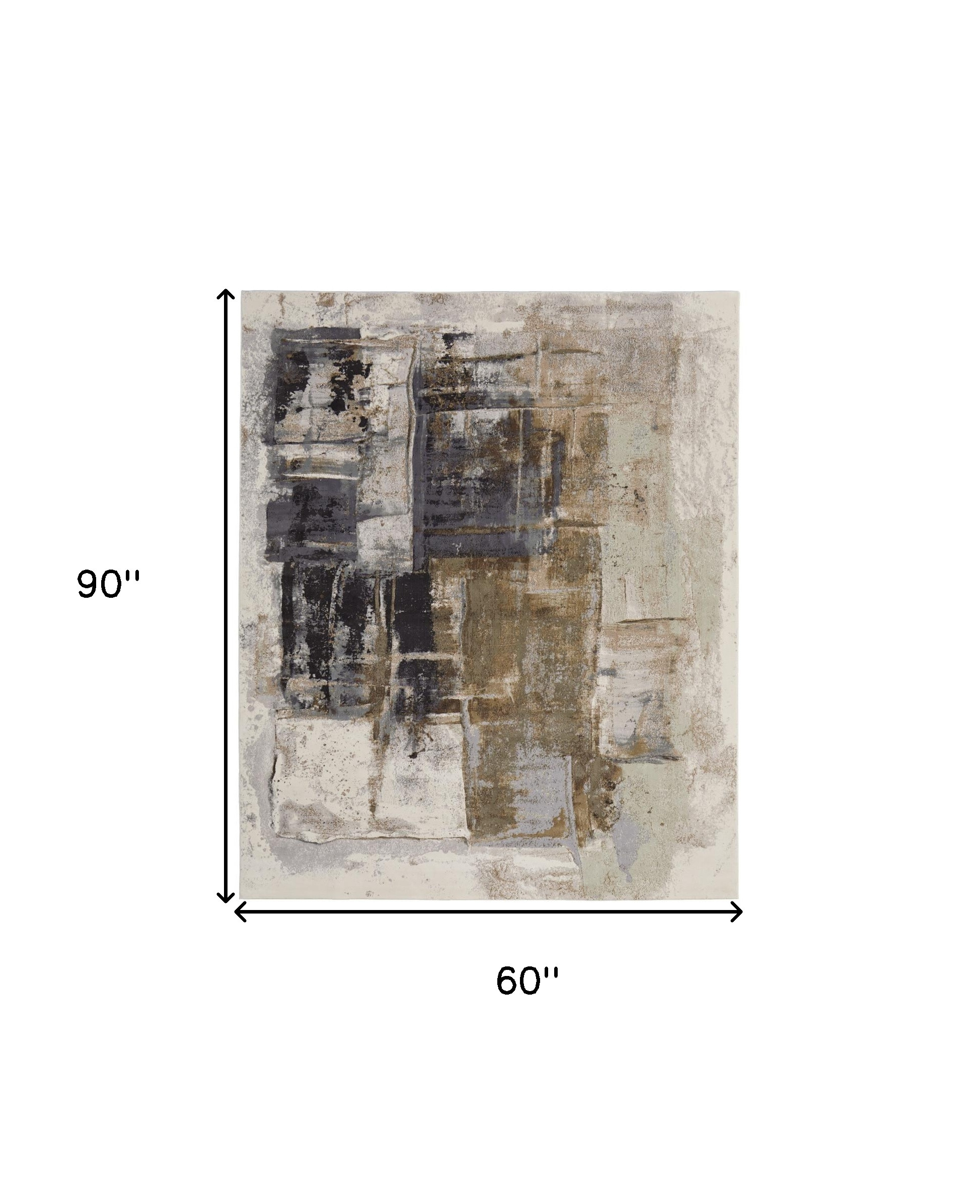 5" X 8" Gray Black and Brown Abstract Power Loom Area Rug