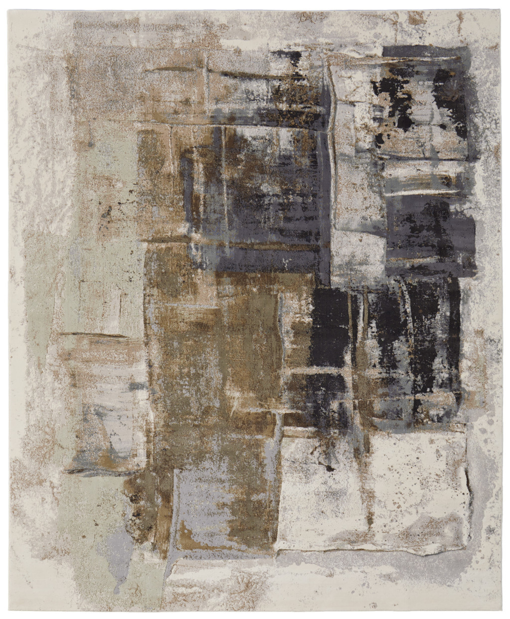 9" X 12" Gray Black and Brown Abstract Power Loom Area Rug