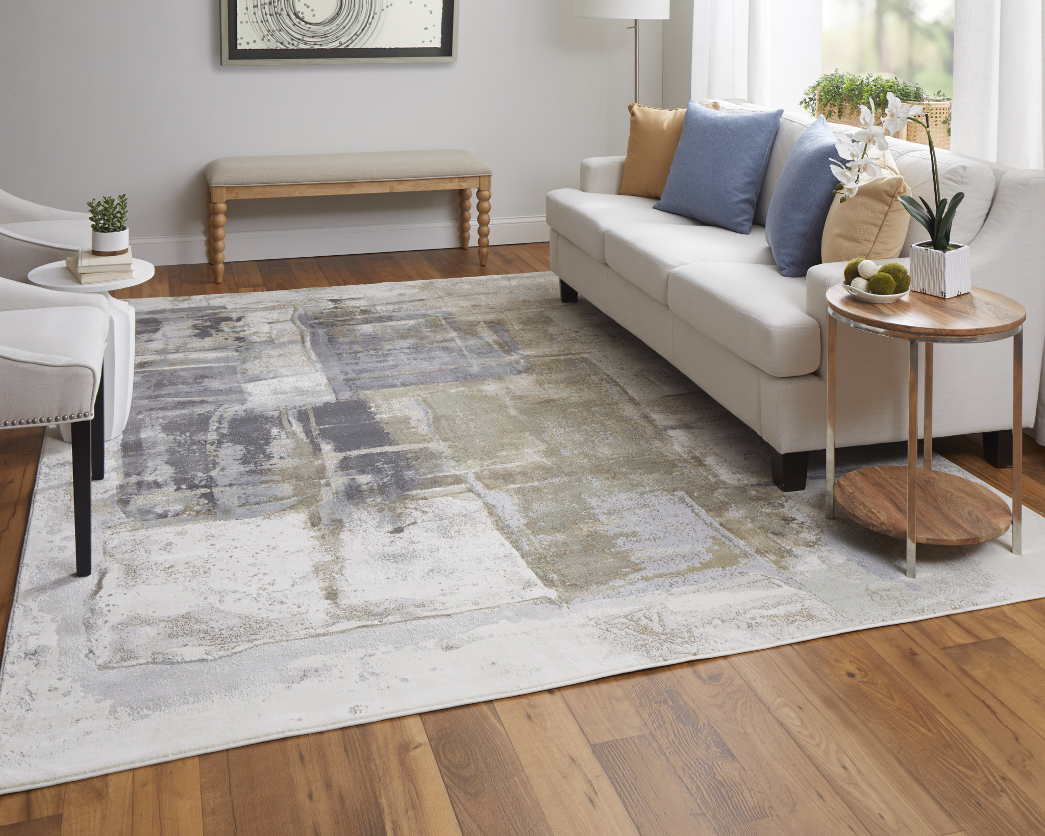 2" X 3" Gray Black and Brown Abstract Power Loom Area Rug