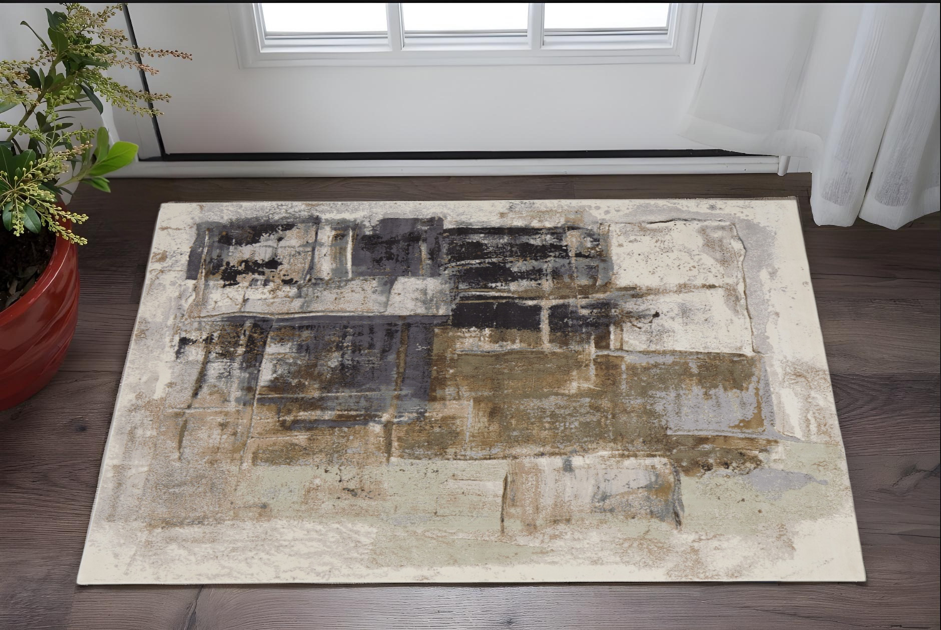 2" X 3" Gray Black and Brown Abstract Power Loom Area Rug