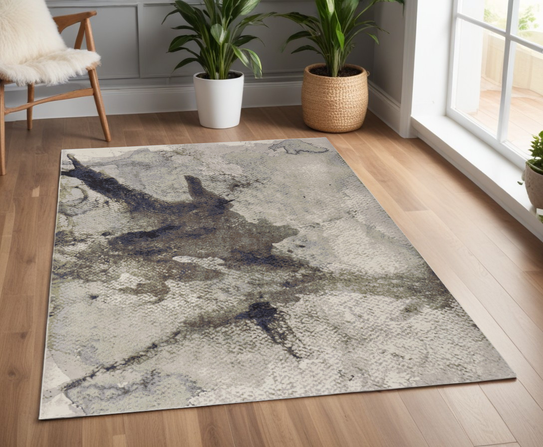 4" X 6" Gray Black and Brown Abstract Power Loom Area Rug