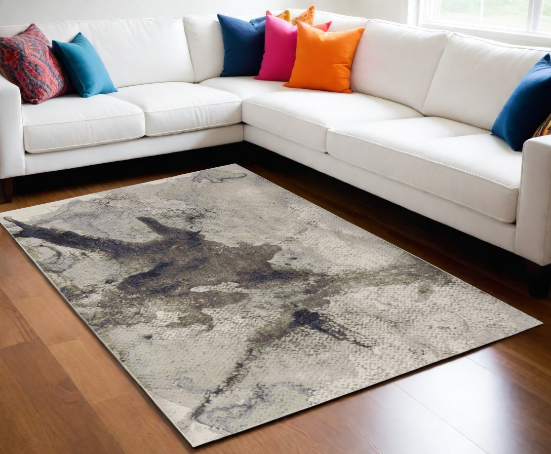 5" X 8" Gray Black and Brown Abstract Power Loom Area Rug