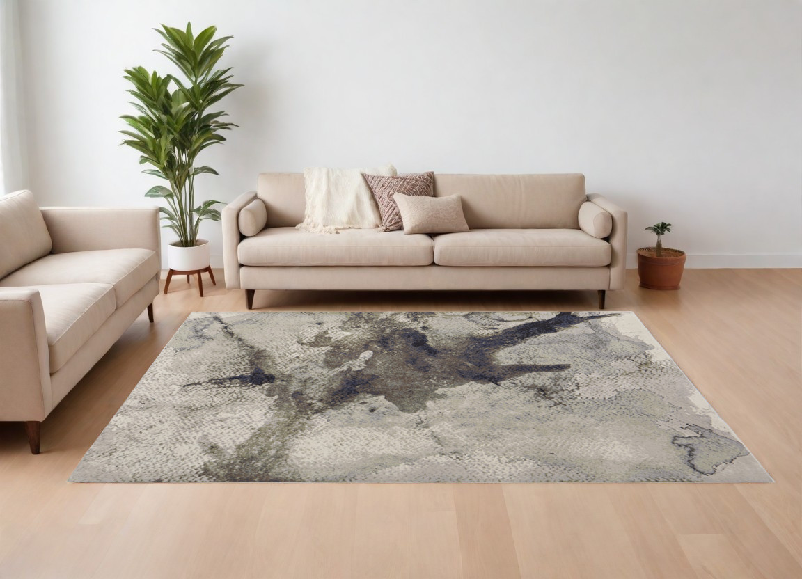 9" X 12" Gray Black and Brown Abstract Power Loom Area Rug