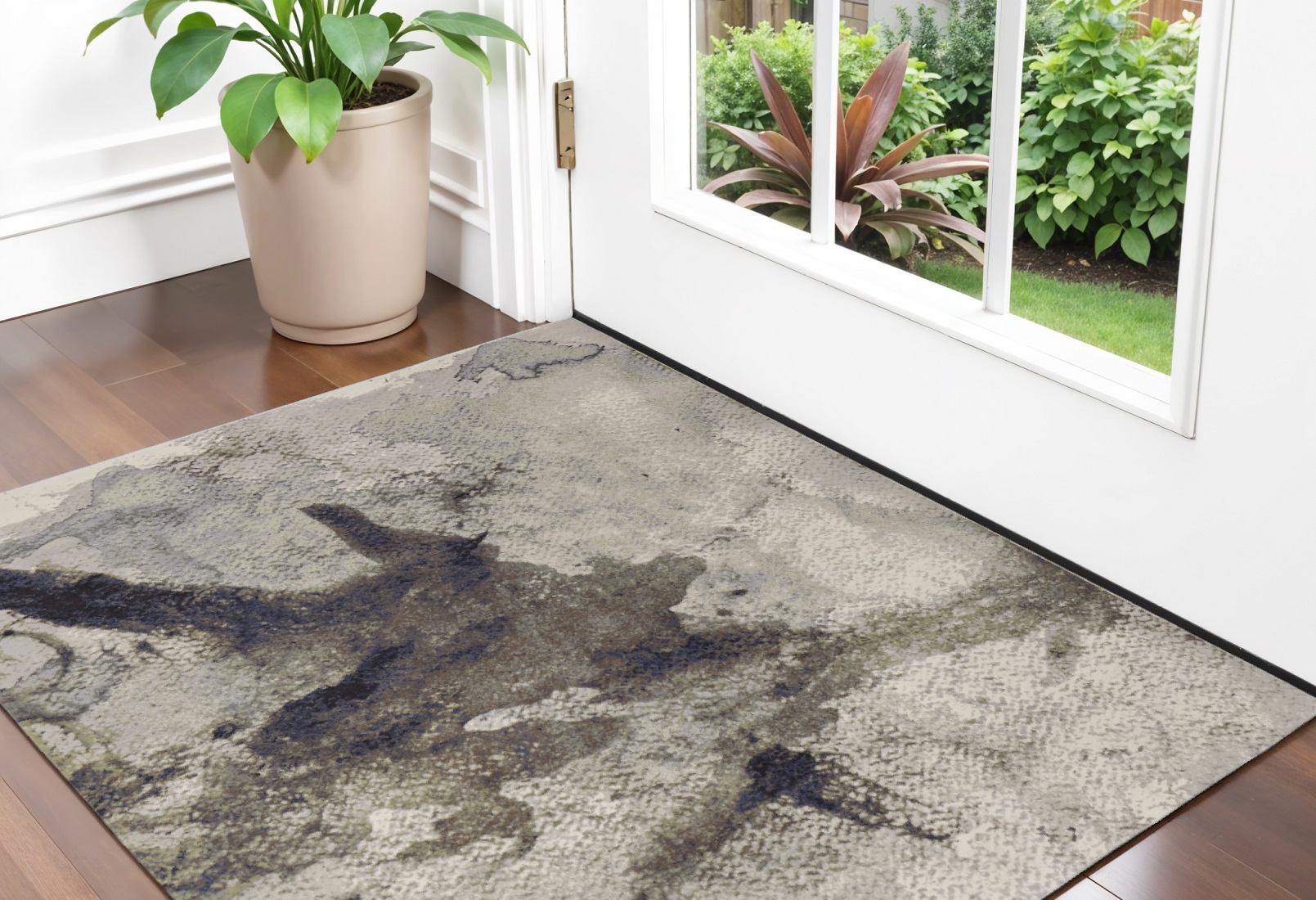 2" X 3" Gray Black and Brown Abstract Power Loom Area Rug