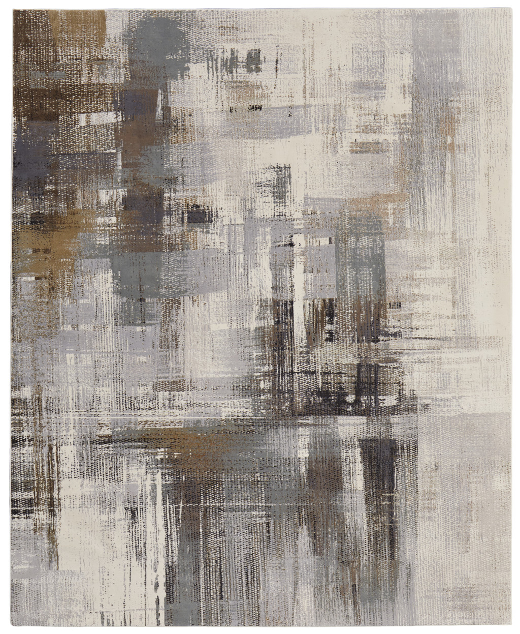 5" X 8" Ivory Gray and Brown Abstract Power Loom Area Rug