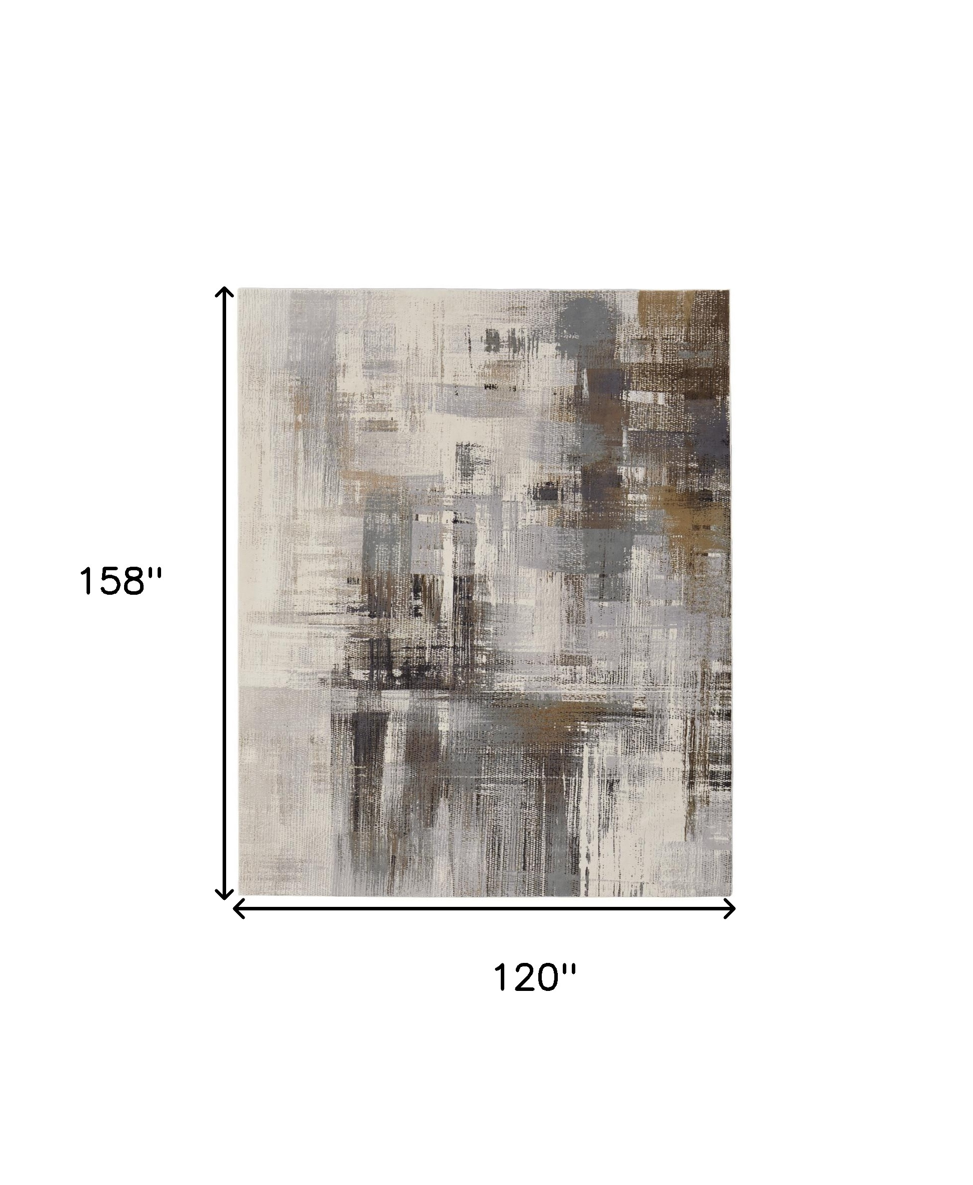 10" X 13" Ivory Gray and Brown Abstract Power Loom Area Rug