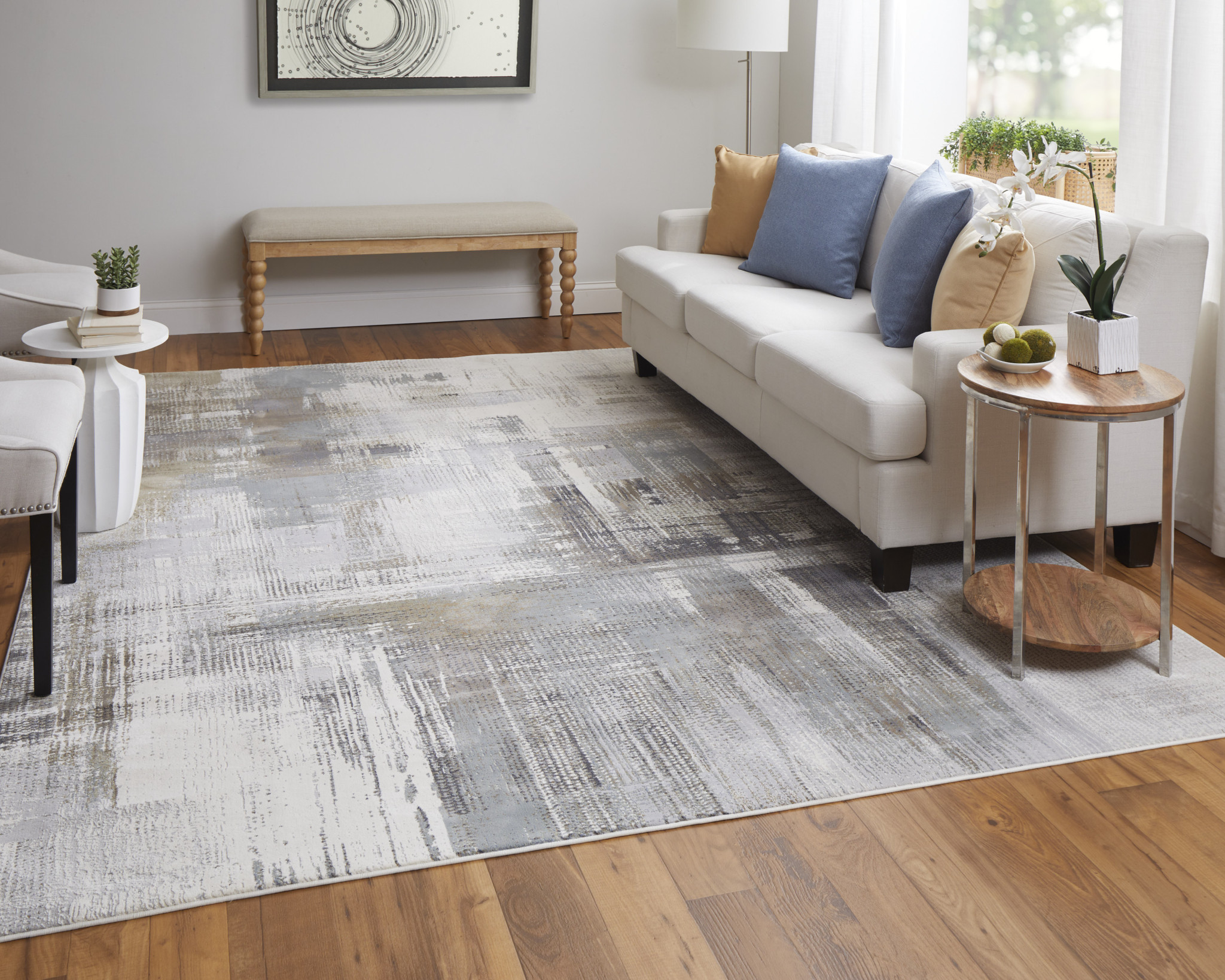 2" X 3" Ivory Gray and Brown Abstract Power Loom Area Rug