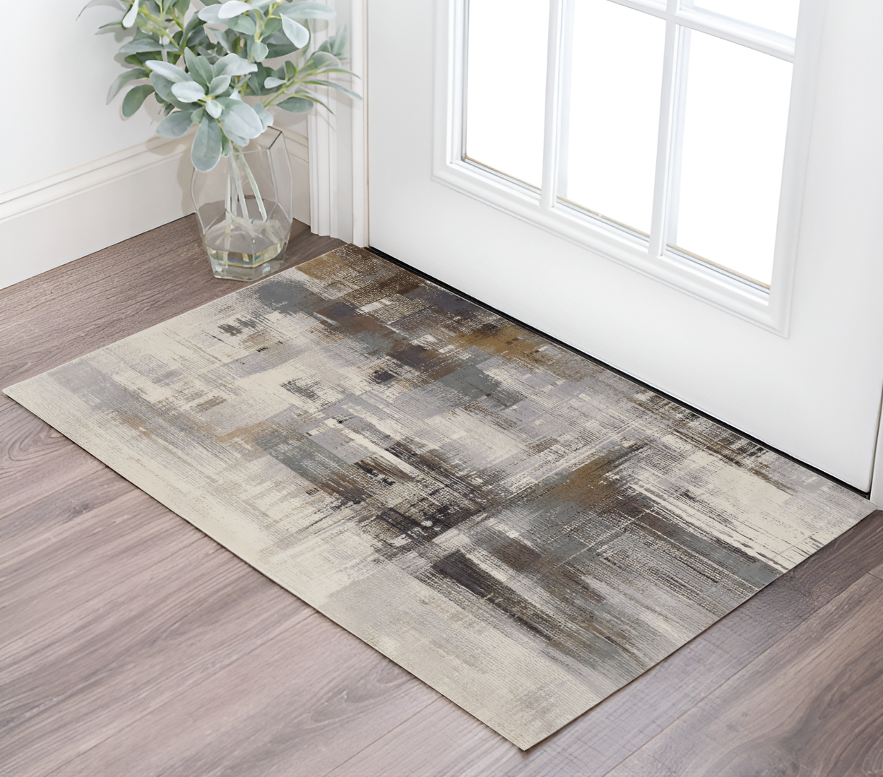 2" X 3" Ivory Gray and Brown Abstract Power Loom Area Rug