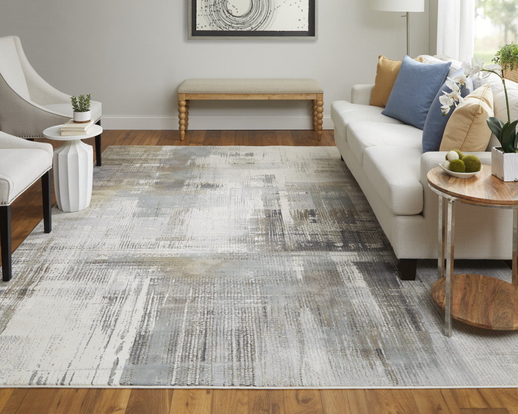 2" X 3" Ivory Gray and Brown Abstract Power Loom Area Rug